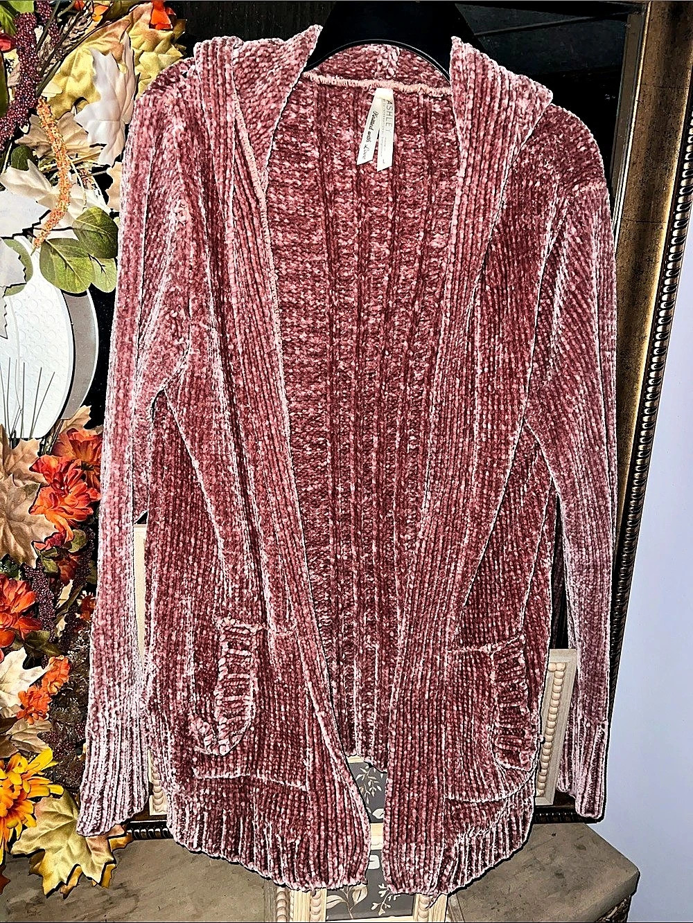 Jones New York Chenille Hooded Sweater Pink Size Large